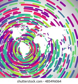 Abstract world map with colorful circles for advertising, vector