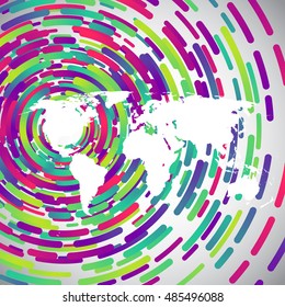 Abstract world map with colorful circles for advertising, vector