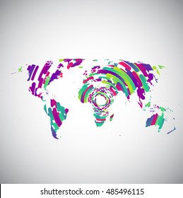 Abstract world map with colorful circles for advertising, vector