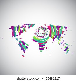 Abstract world map with colorful circles for advertising, vector
