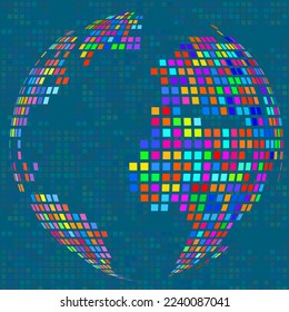 Resumen de puntos de color del mapa del mundo, textura de píxeles. Ilustración del vector