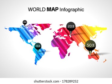 Abstract world map colorful lines
