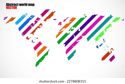 Abstract World map with colorful lines. World stripes map. Vector
