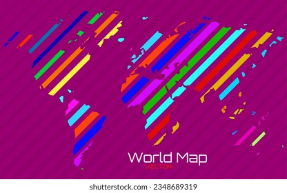 Abstract World map with colorful lines. World stripes map. Vector
