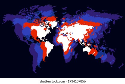 Abstract world map with colorful overlaps. Vector illustration