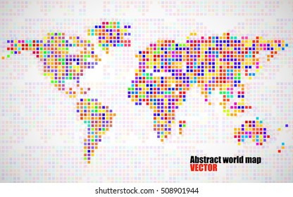Abstract world map from colorful pixels. Vector illustration. Eps 10