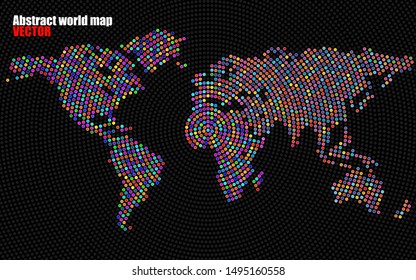 Abstract world map with colorful radial dots. Vector