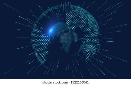 Abstract world map concept, artificial intelligence and internet big data, virtual technology