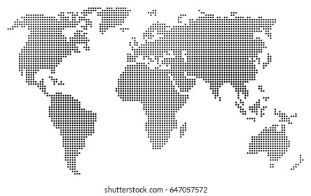 Abstract world map consisting of black dots / circles isolated on white background. Vector EPS10