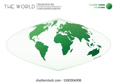 Abstract world map. Craster parabolic projection of the world. Yellow Green colored polygons. Neat vector illustration.