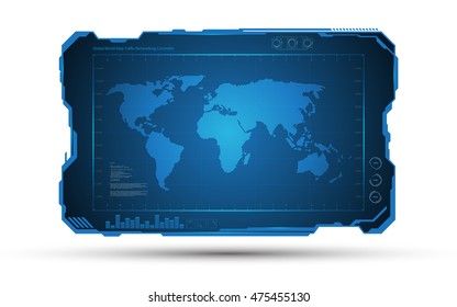 Abstract World Map Digital Frame Tech Sci Fi Concept Design Background