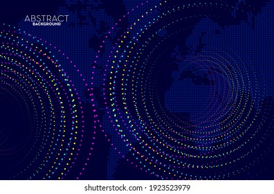 Abstract world map digital technology concept, flowing line, smooth particle wave, big data techno, design concept background and wallpaper, vector eps
