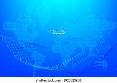 Abstract world map digital technology concept, flowing line, smooth particle wave, big data techno, design concept background and wallpaper, vector eps
