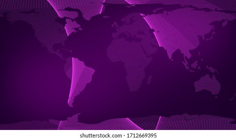 Mapa del mundo abstracto con fondo digital de ondas o fondo de pantalla.