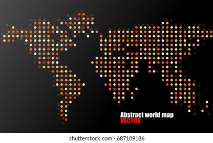 Abstract world map of dots on black background. Vector