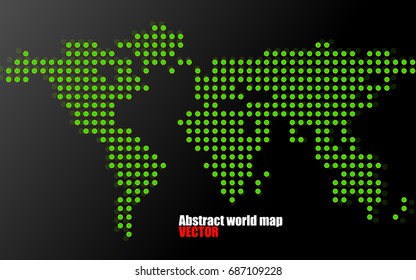 Abstract world map of dots on black background. Vector