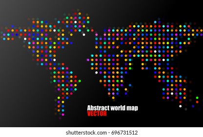 Abstract world map of dots on black background. Vector