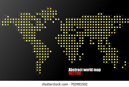 Abstract world map of dots on black background. Vector