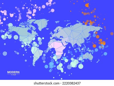 Abstract World map flow line digital technology, smooth particle wave, big data techno, design concept background and wallpaper, Modern flowing wave lines. vector eps
