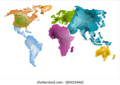 Abstract World map geometric low poly design background, multi colorful in use for site , vector art and illustration.