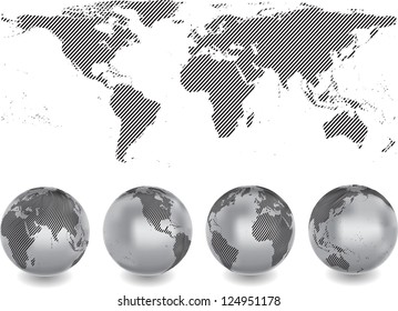 abstract world map with globes