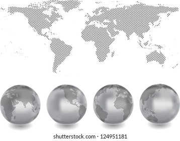 abstract world map with globes