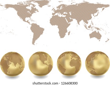 abstract world map with globes
