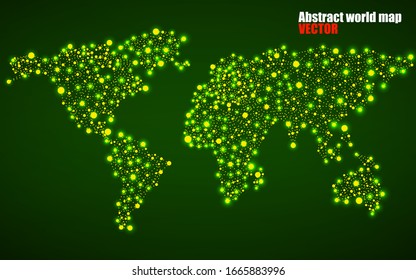 Abstract world map with glowing circles and dots, vector illustration, eps 10