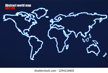 Abstract world map with glowing contour. Vector