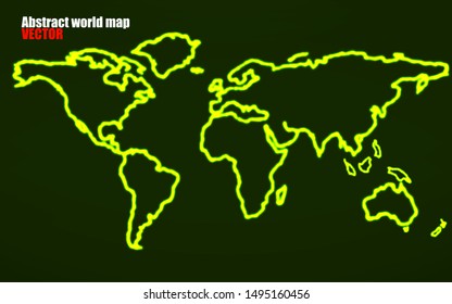 Abstract world map with glowing contour. Vector