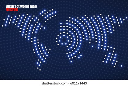 Abstract world map with glowing dots. Vector