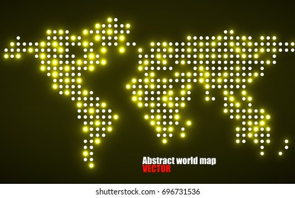 Abstract world map with glowing dots. Vector illustration. Eps 10