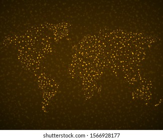 Abstract world map with glowing particles, technology concept, vector