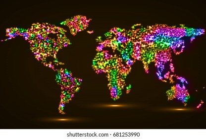 Abstract world map of glowing particles. Vector illustration. Eps10