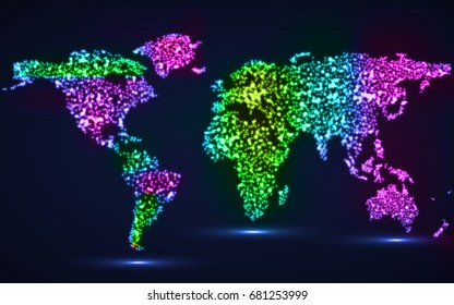 Abstract world map of glowing particles. Vector illustration. Eps10