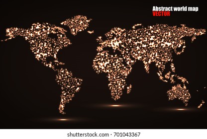 Abstract world map of glowing particles. Vector illustration. Eps10