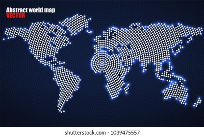 Abstract world map with glowing radial dots. Vector