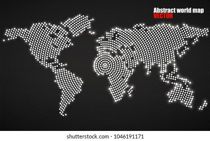 Abstract world map with glowing radial dots. Vector