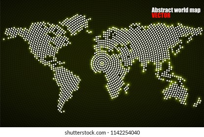 Abstract world map with glowing radial dots. Vector