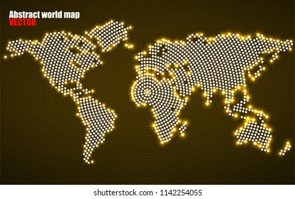Abstract world map with glowing radial dots. Vector