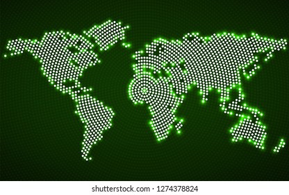 Abstract world map with glowing radial dots