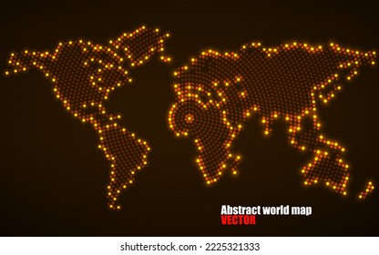 Abstract world map with glowing radial dots. Vector illustration