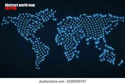 Abstract world map with glowing radial dots. Vector