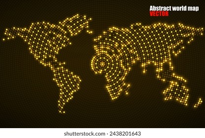 Abstract world map with glowing radial dots. Vector