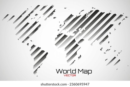Abstract World map with gradients lines. World stripes map. Vector illustration