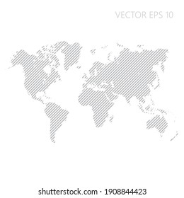 Abstract World map with gray diagonal lines. World stripes map. Vector illustration EPS10.