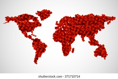 Abstract world map with hearts. Valentines day. Vector illustration. Eps 10