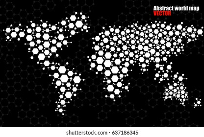 Abstract world map of hexagonal molecular structures. Vector