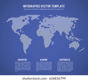 Abstract world map with horizontal line texture vector template for infographic