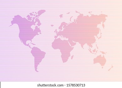 Abstract world map in horizontal lines. Vector cartography with colorful gradient stripes countries illustration